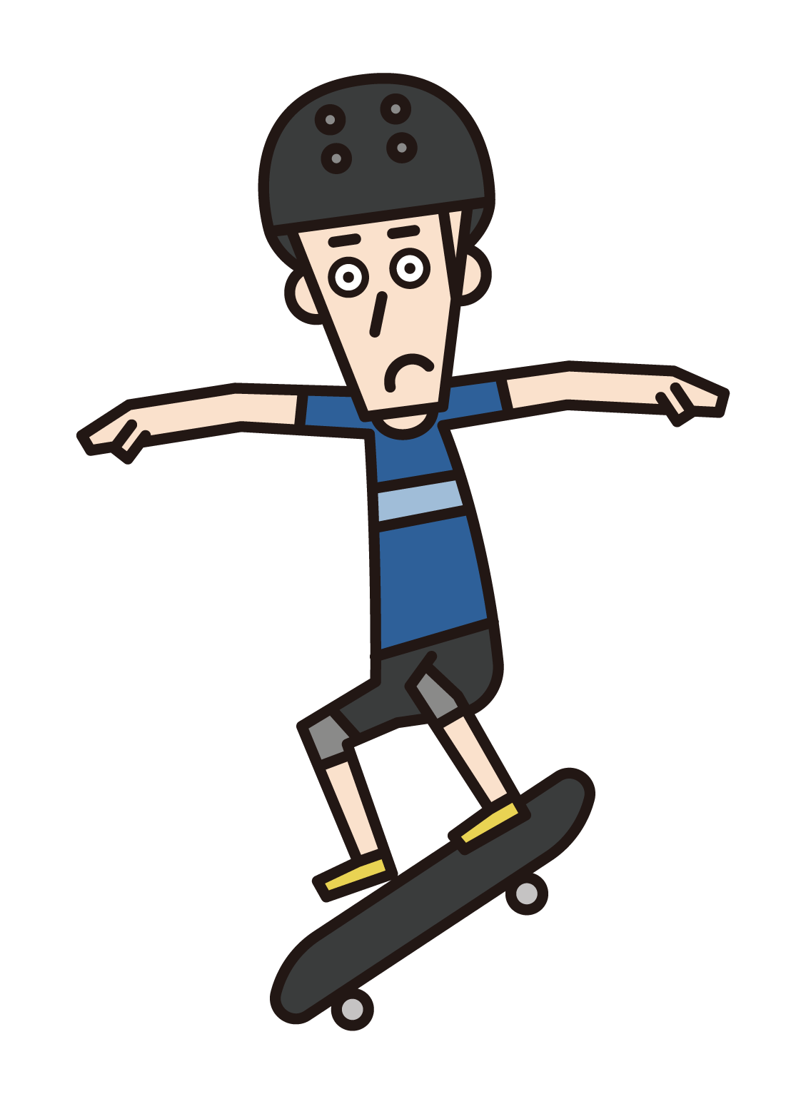 在滑板上跳躍的運動員（男性）的插圖