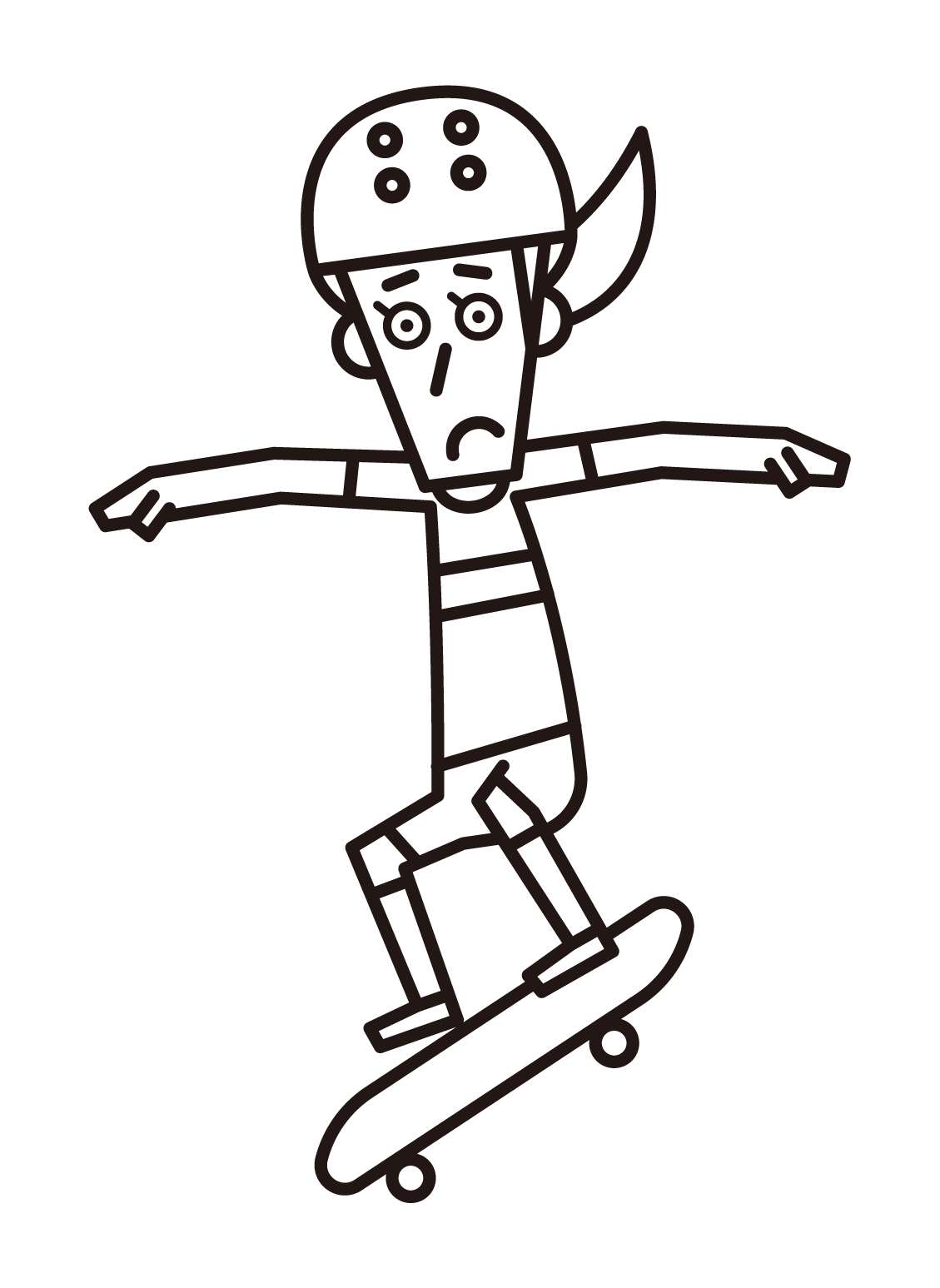 スケートボードでジャンプする選手（女性）のイラスト