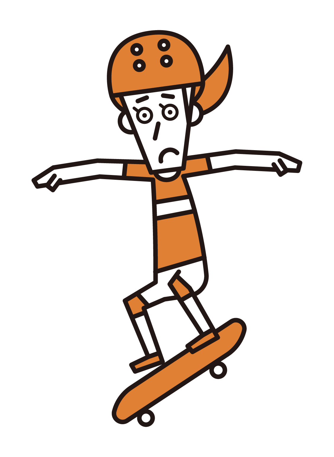 在滑板上跳躍的運動員（女性）的插圖