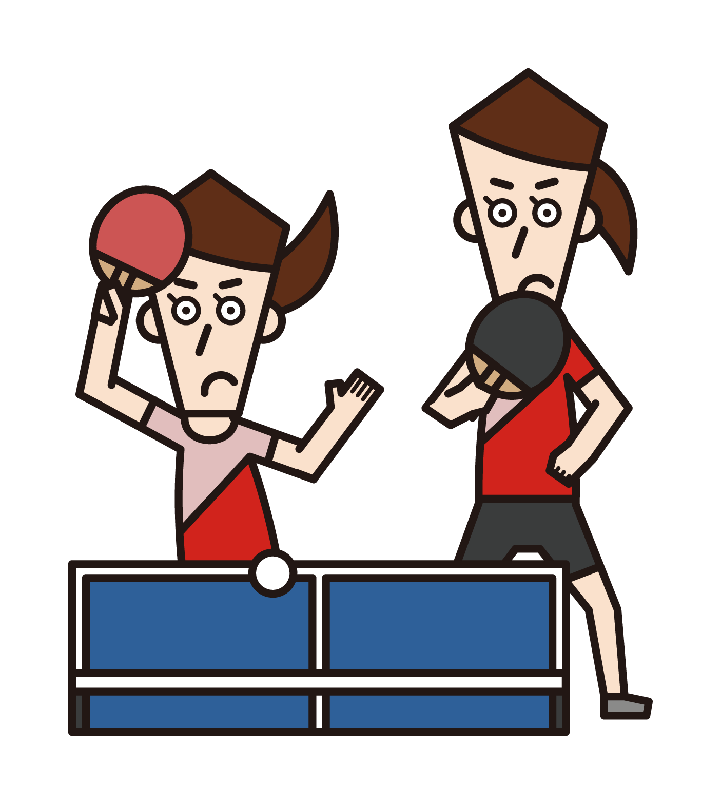 Illustration of table tennis (doubles) players (women)
