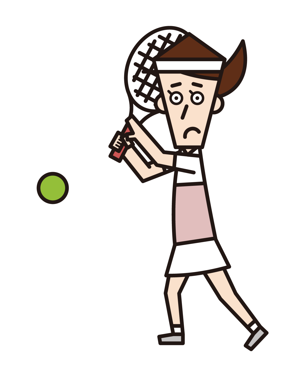 ボールを打つテニスの選手（女性）のイラスト