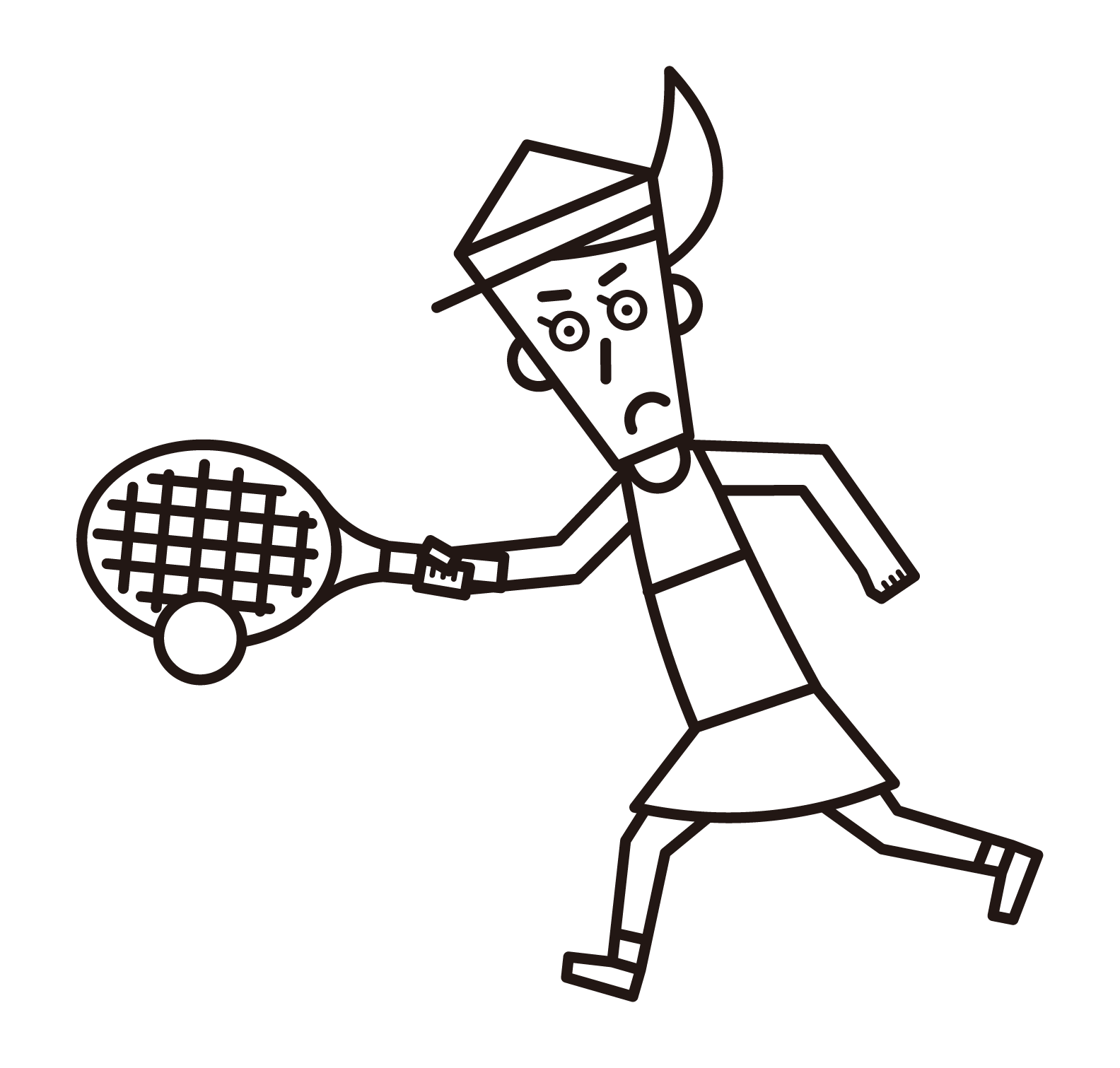 ボールを打ち返すテニスの選手（女性）のイラスト