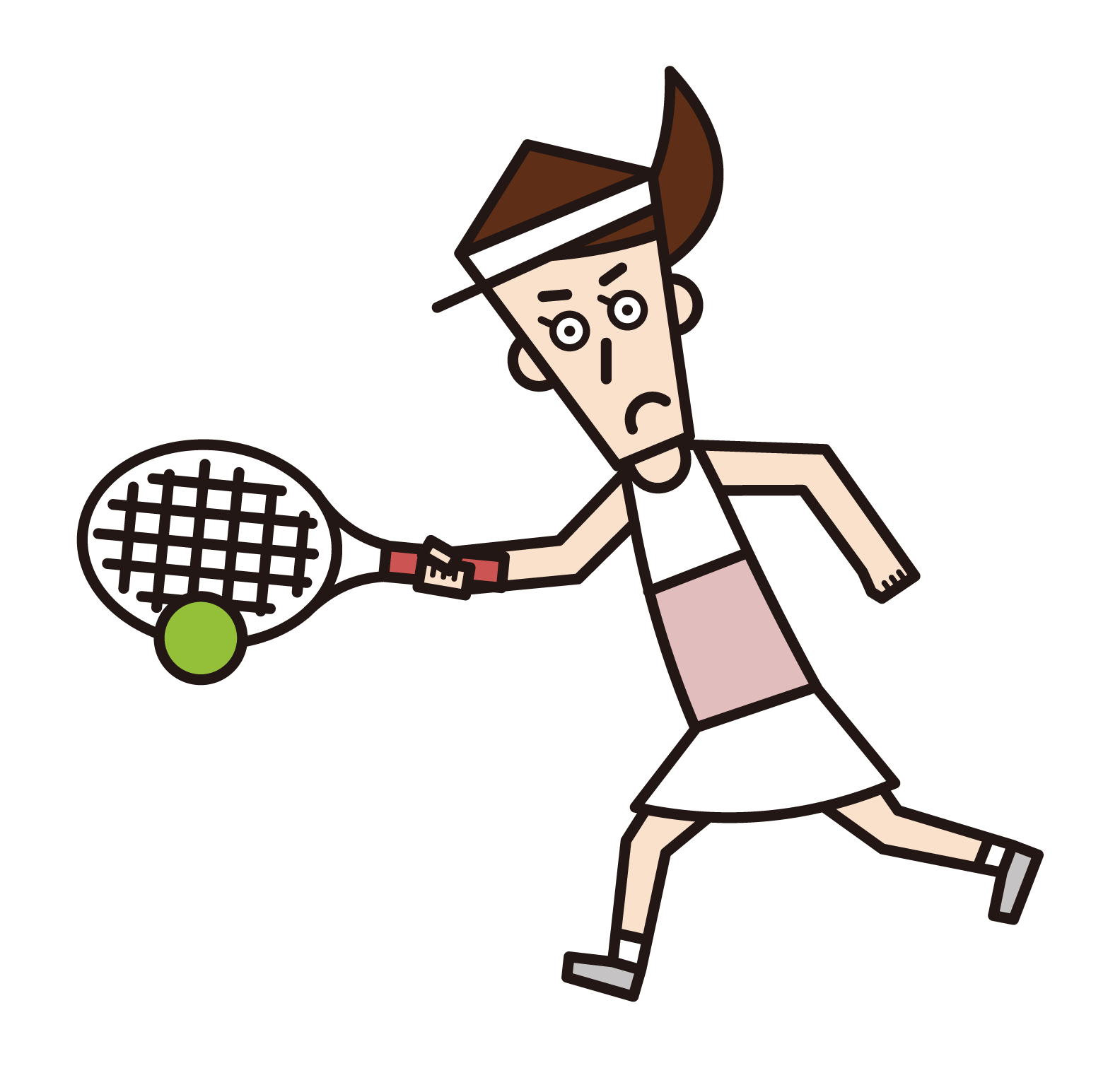 ボールを打ち返すテニスの選手（女性）のイラスト