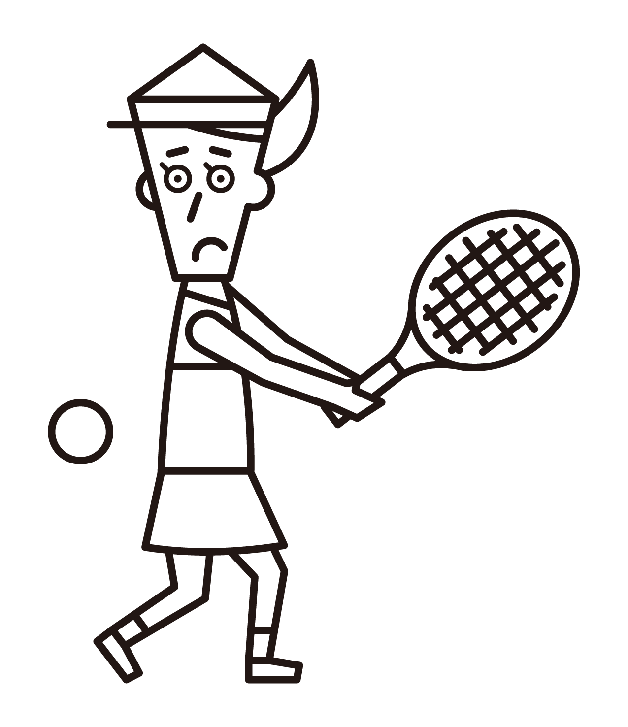 網球運動員（女性）用反手擊球擊球的插圖