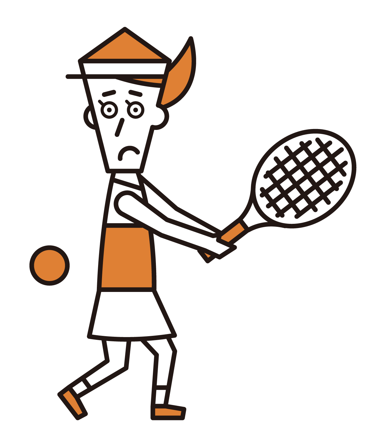 網球運動員（女性）用反手擊球擊球的插圖