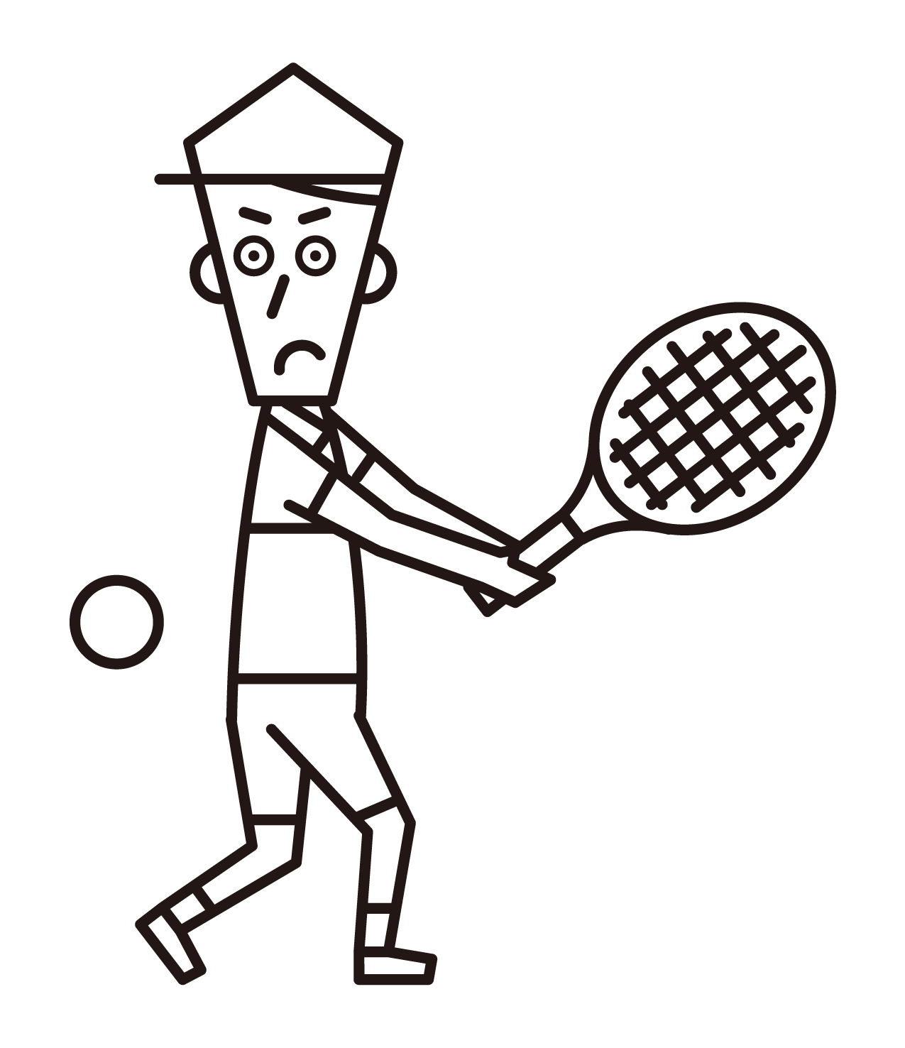 バックハンドストロークでボールを打ち返すテニスの選手（男性）のイラスト