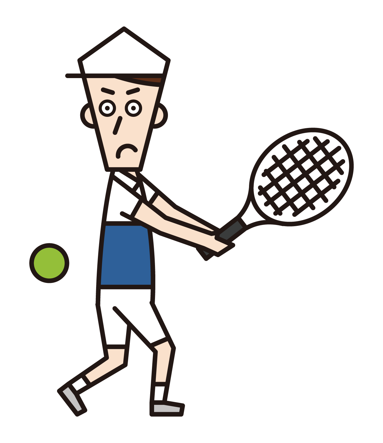 Illustration of a tennis player (male) hitting the ball back with a backhand stroke