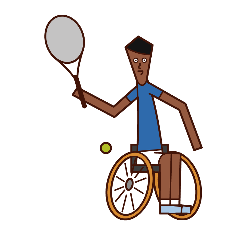 輪椅網球運動員擊球（男性）的插圖