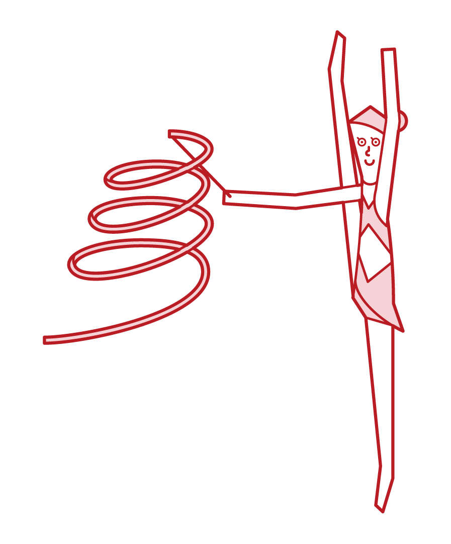 使用絲帶的體操運動員（女性）的插圖