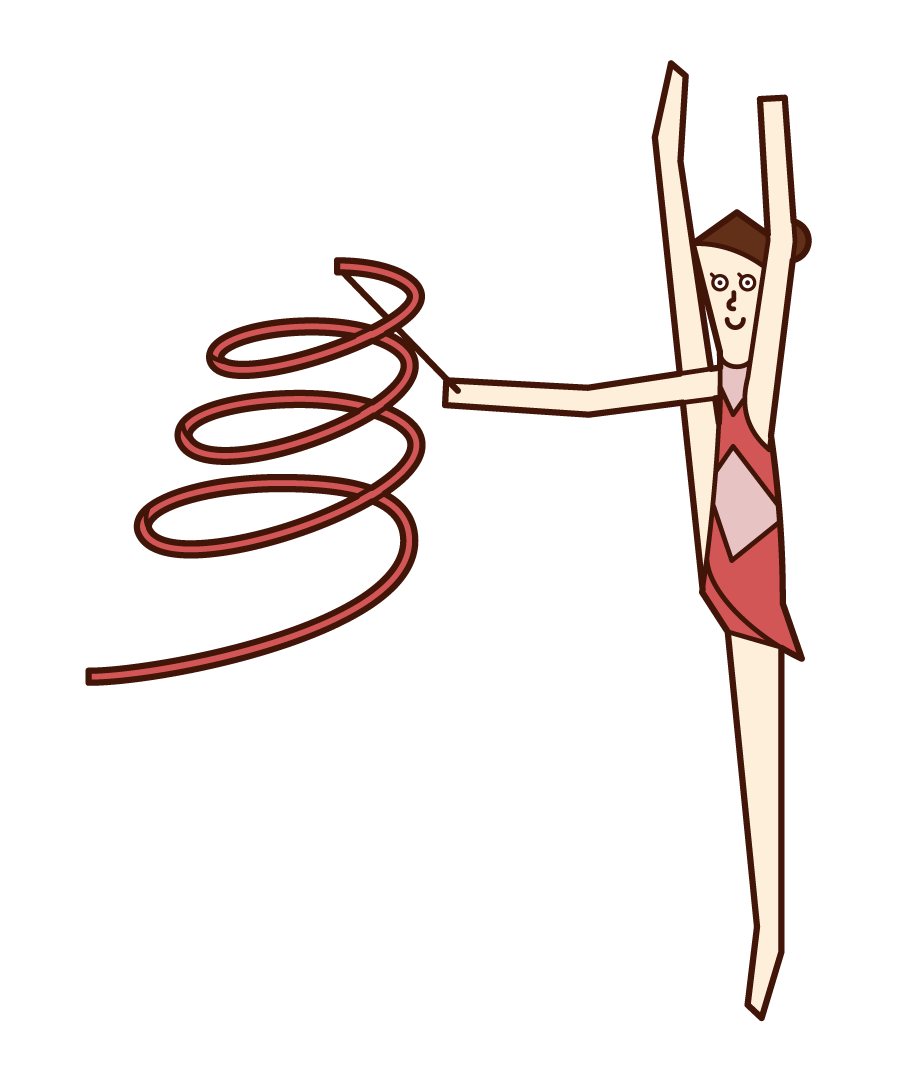 使用絲帶的體操運動員（女性）的插圖