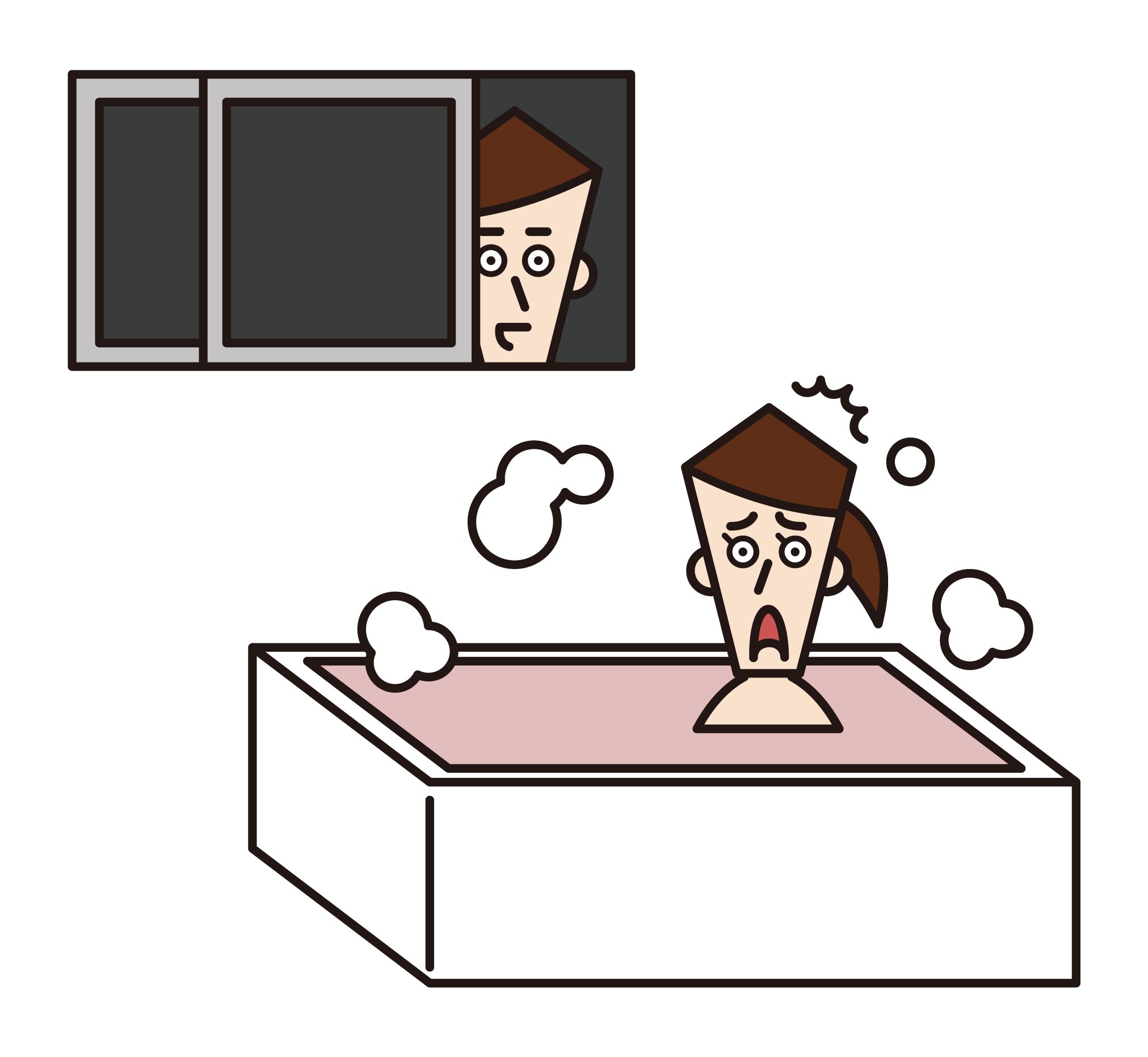 入浴中の女性を覗き見する痴漢（男性）のイラスト