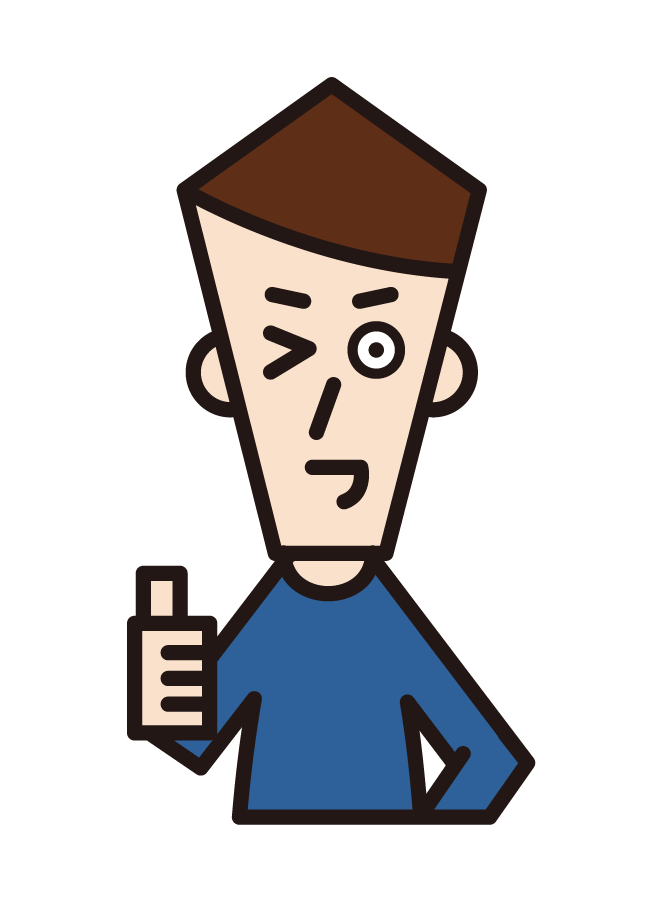Illustration of a man (male) giving a thumbs up and complimenting
