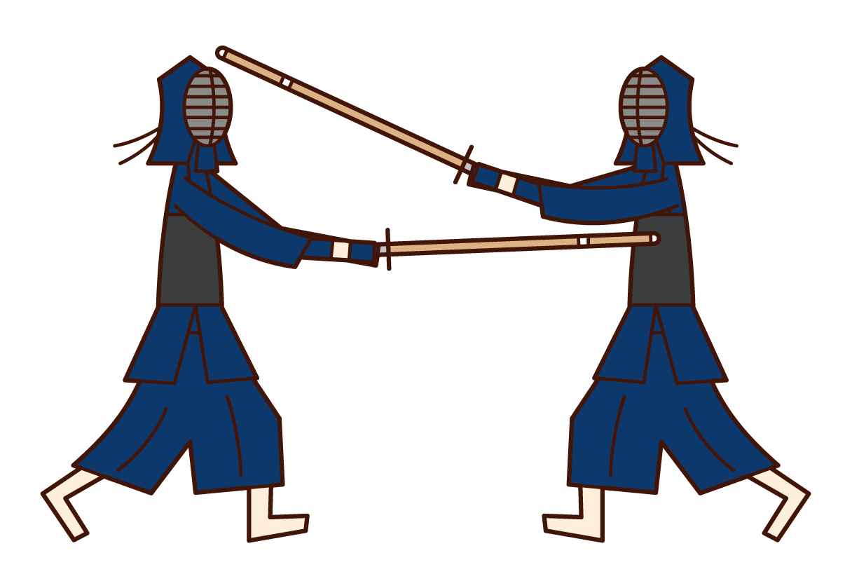 試合をする剣道の選手のイラスト