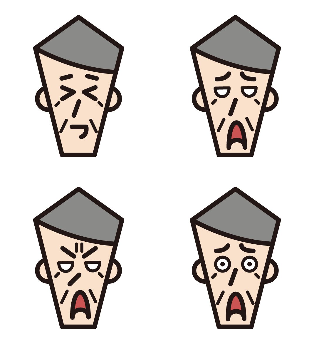2 illustrations of the various expressions of the old man