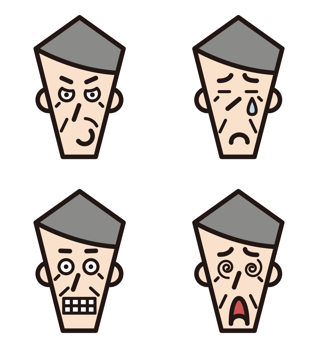 3 illustrations of the various expressions of the old man