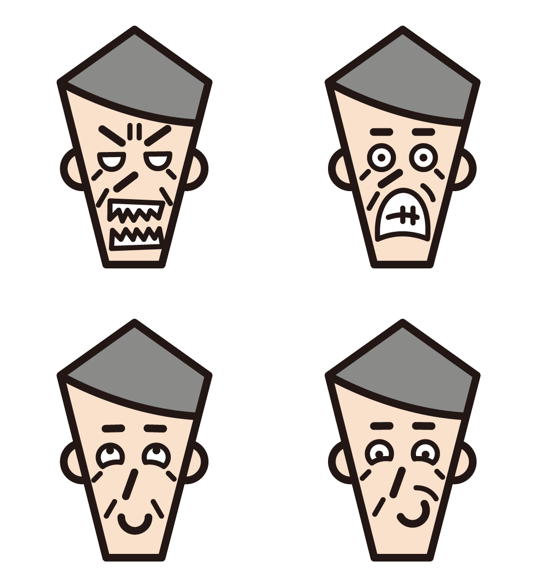 4 illustrations of the various expressions of the old man