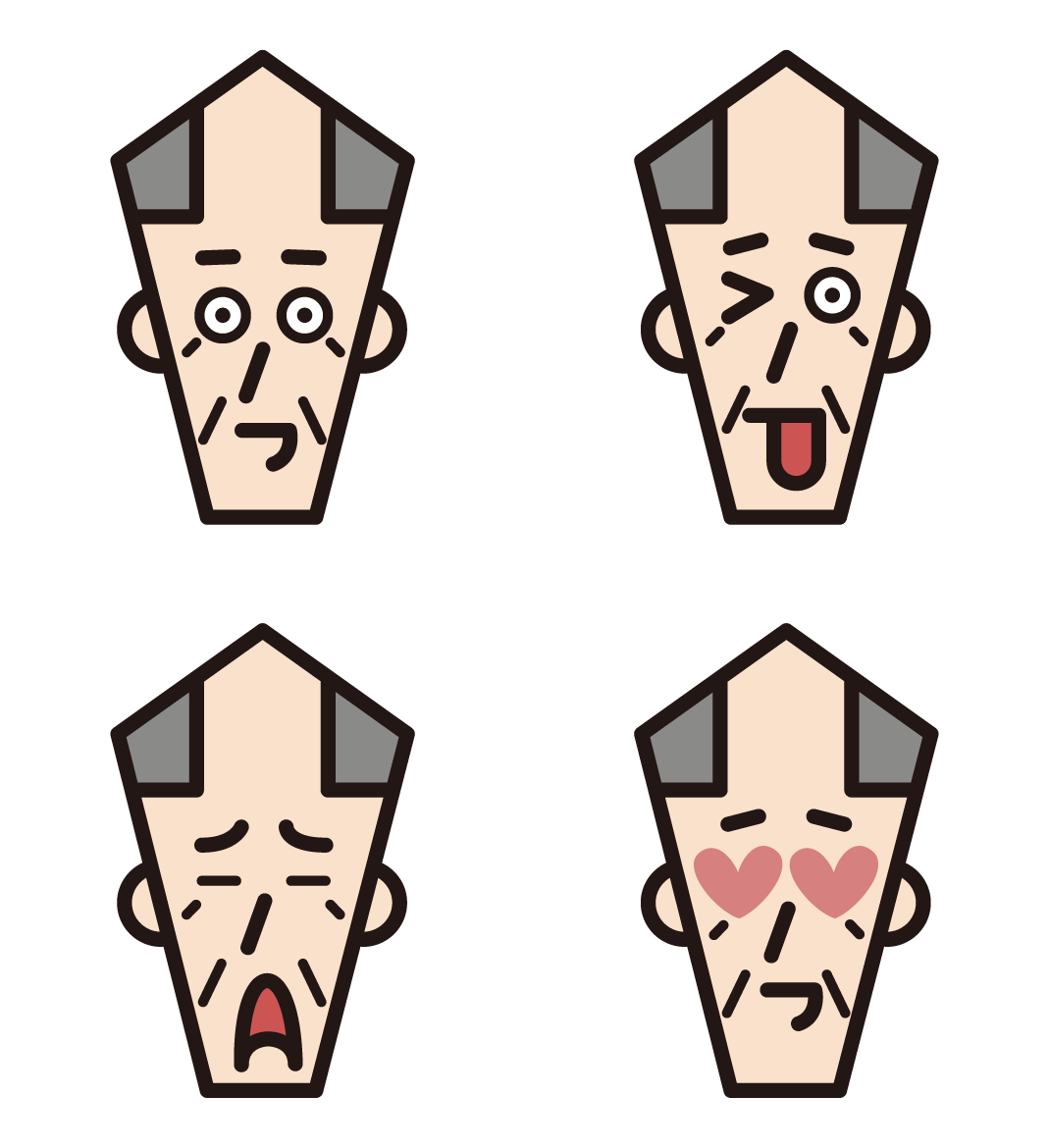 4 illustrations of the various expressions of the old man