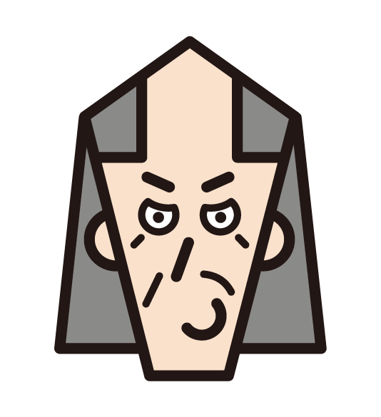 할아버지의 다양한 얼굴 표정 (긴 머리)의 3 가지 삽화