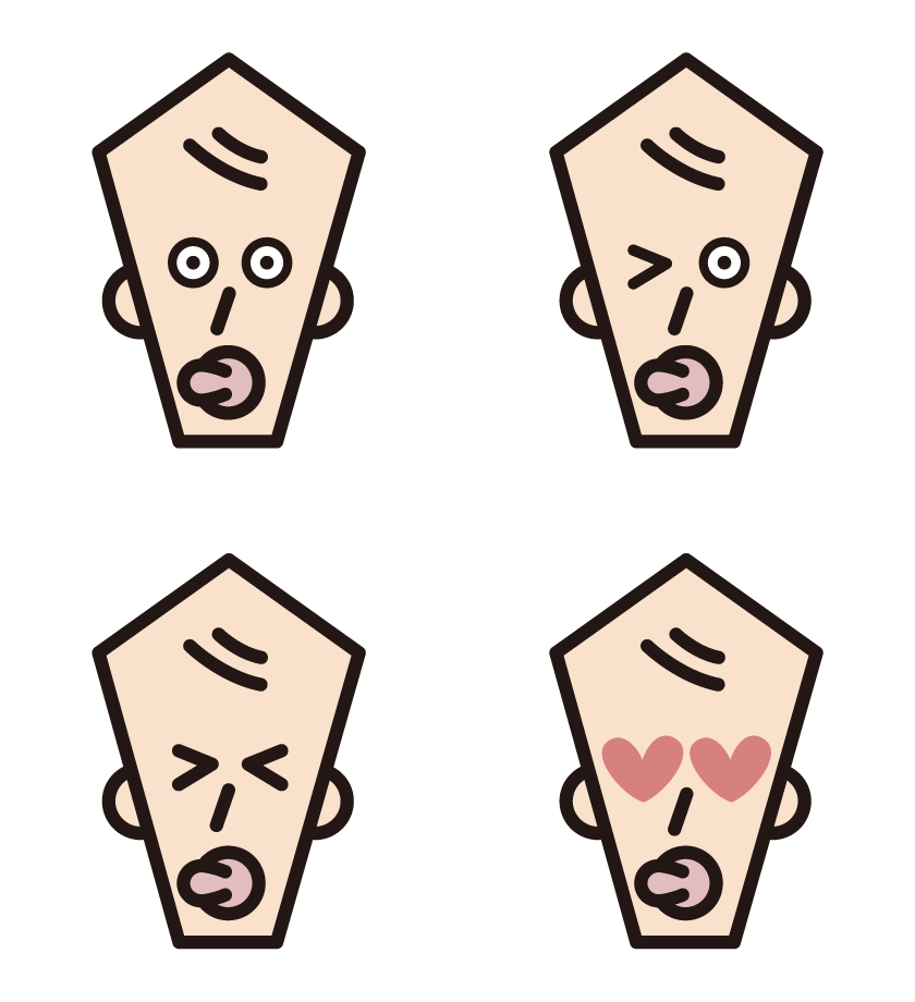 노인의 다양한 얼굴 표정 (긴 머리)의 4 가지 삽화