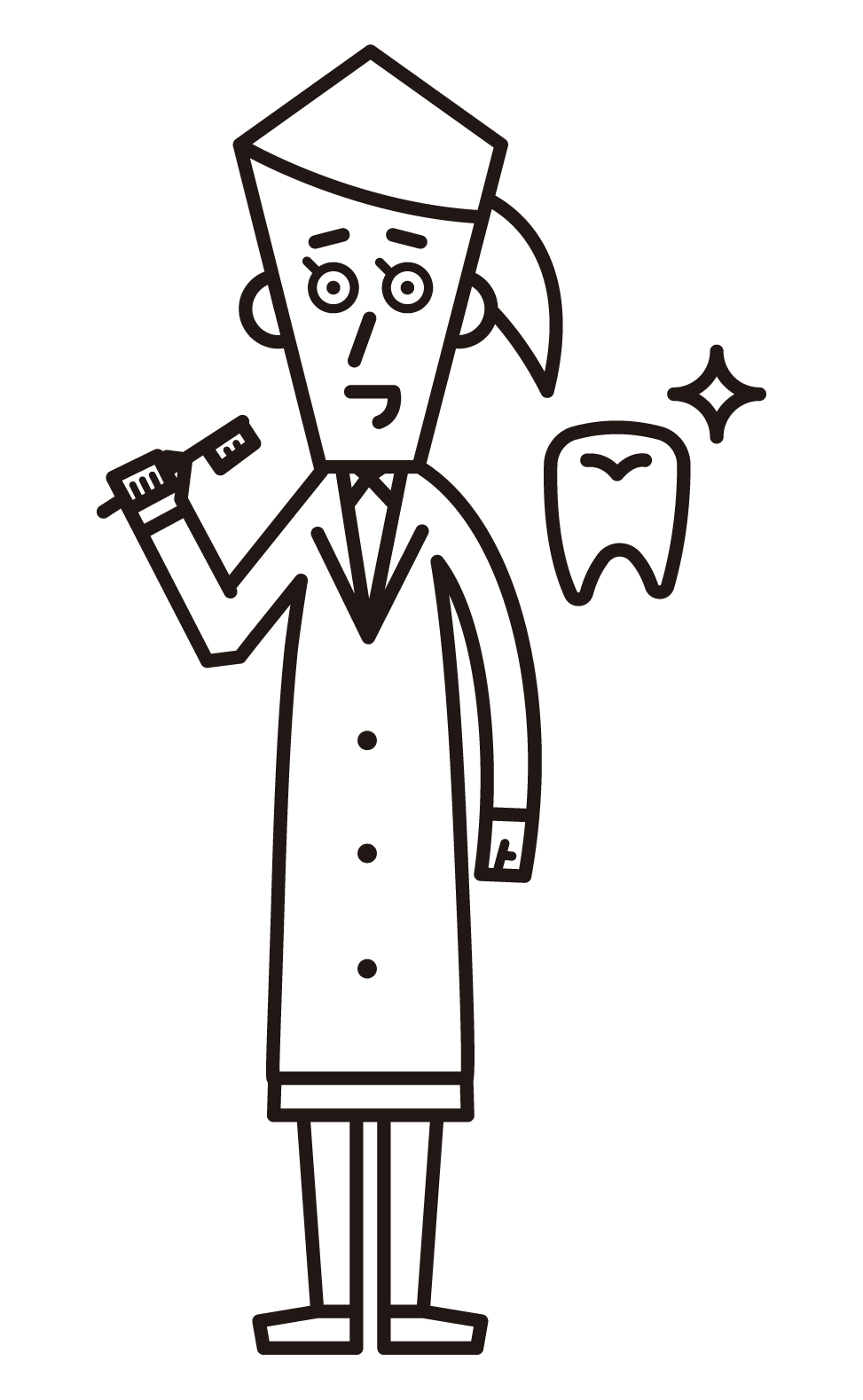 Illustration of a dentist (a woman in white)
