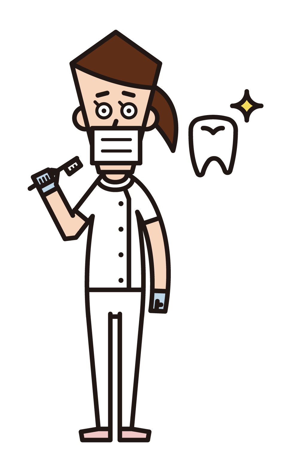 Illustration of a dentist (a woman in white)