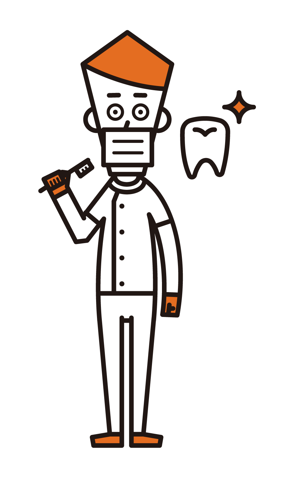 Illustration of dentist, dental hygienist, dental assistant (male)
