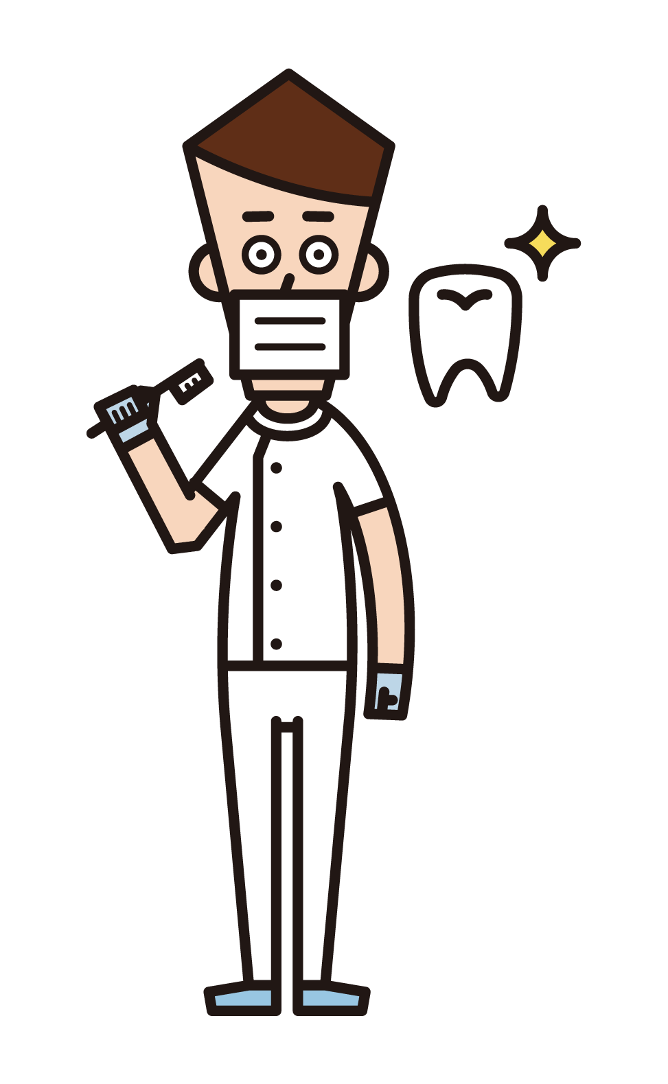 Illustration of dentist, dental hygienist, dental assistant (male)