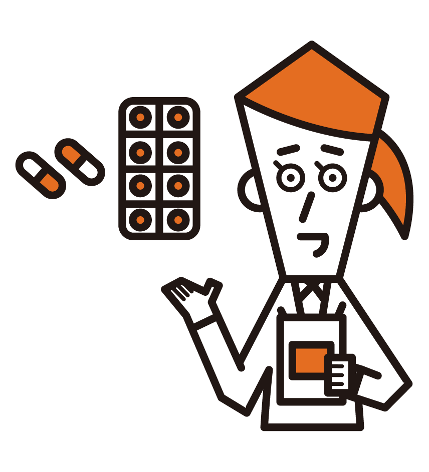 Illustration of a pharmacist and drugstore clerk (female)