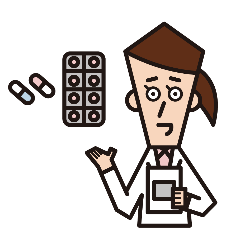 Illustration of a pharmacist and drugstore clerk (female)