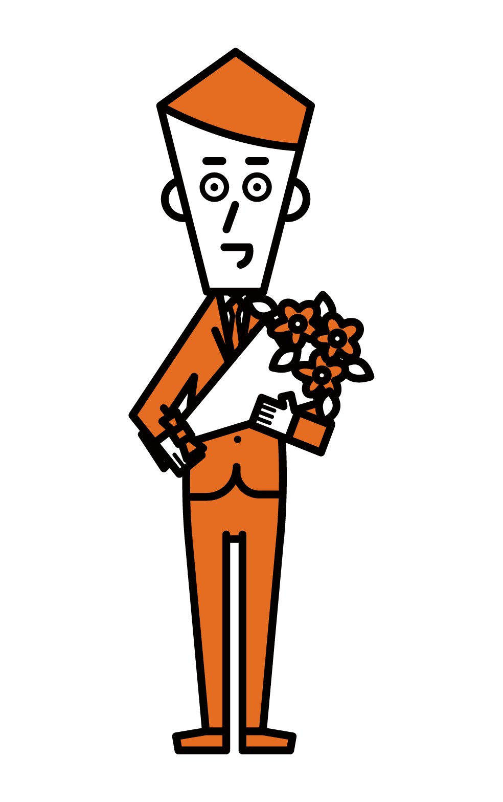 Illustration of a man giving a bouquet of flowers