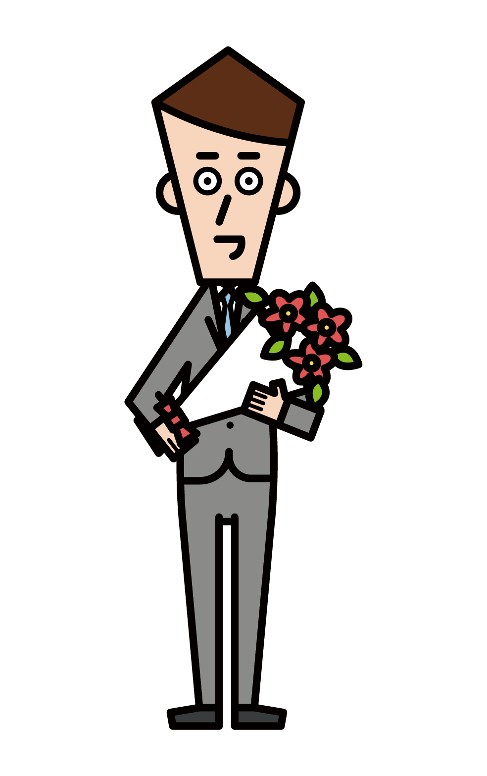 Illustration of a man giving a bouquet of flowers