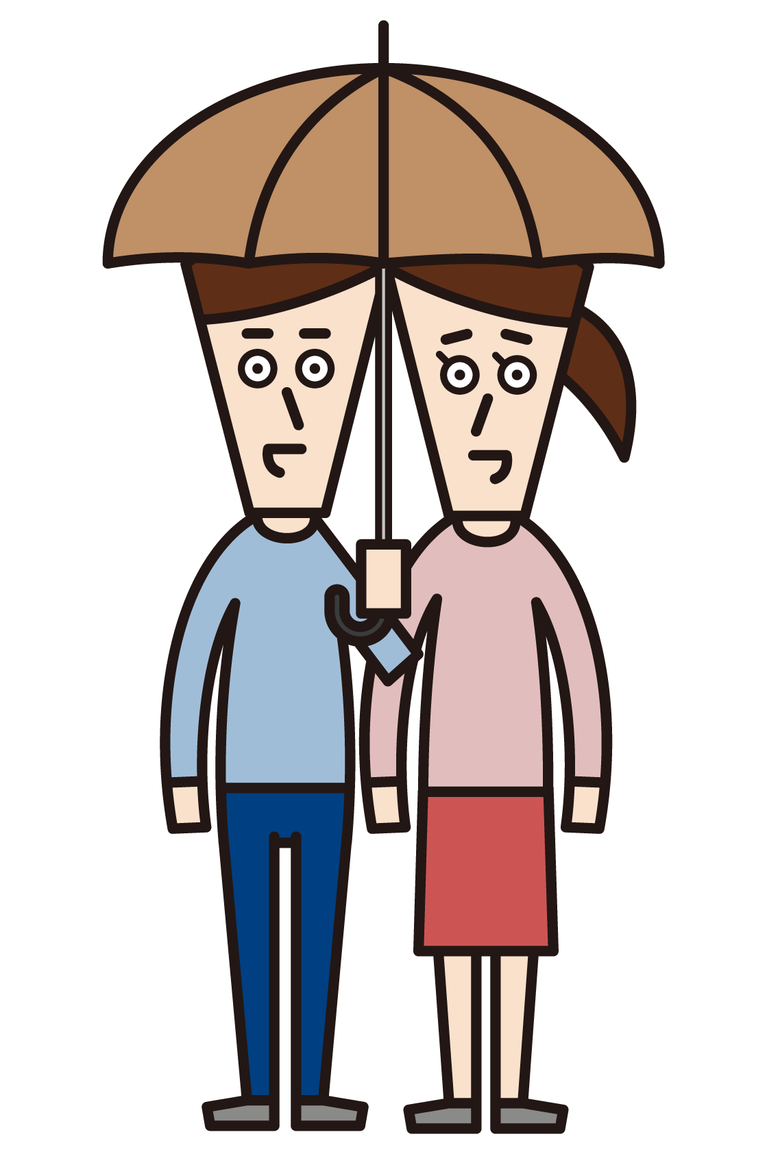 Illustration of a couple of high school and junior high school students holding an umbrella
