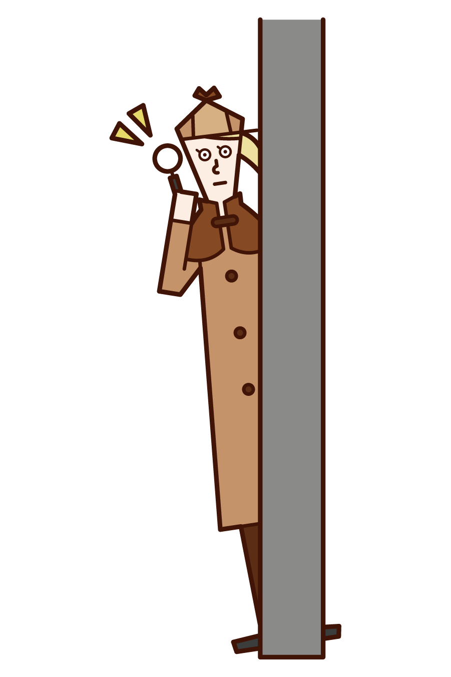 Illustration of a detective (woman) investigating
