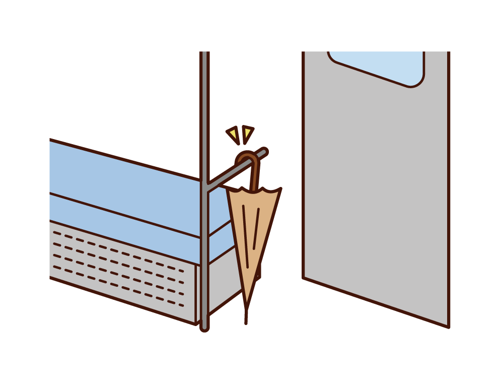 電車内での傘の忘れ物のイラスト