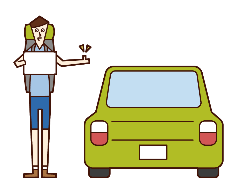 Illustration of a man who succeeded in hitchhiking