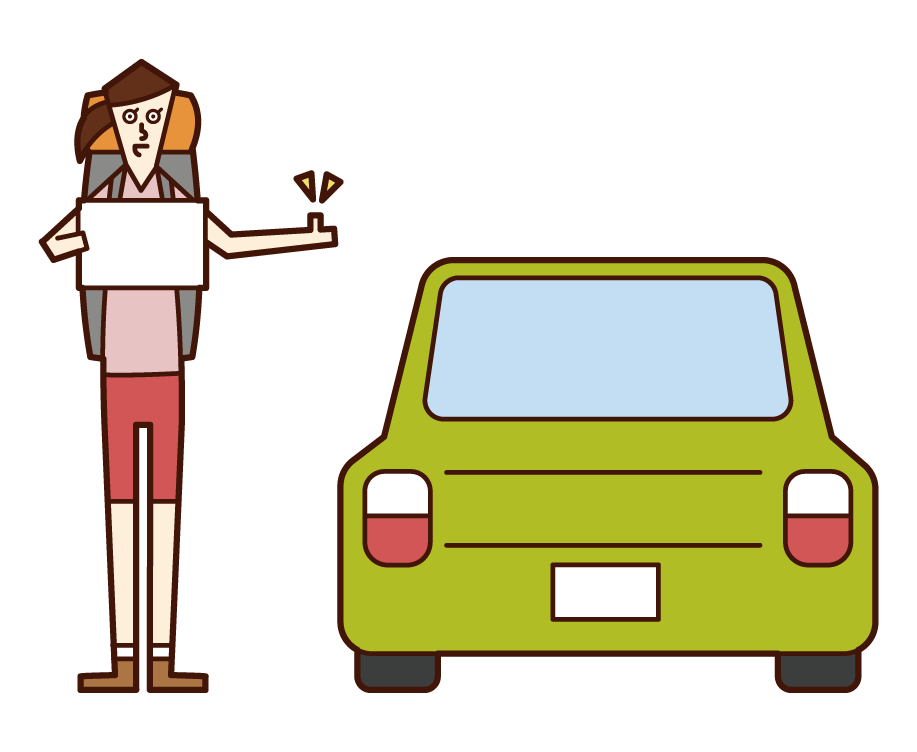 Illustration of a woman who succeeded in hitchhiking