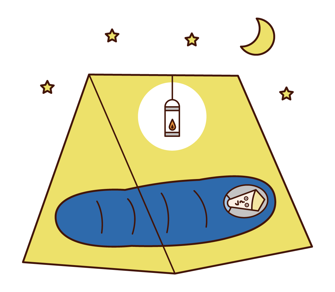 睡在帳篷裡的人（男人）的插圖