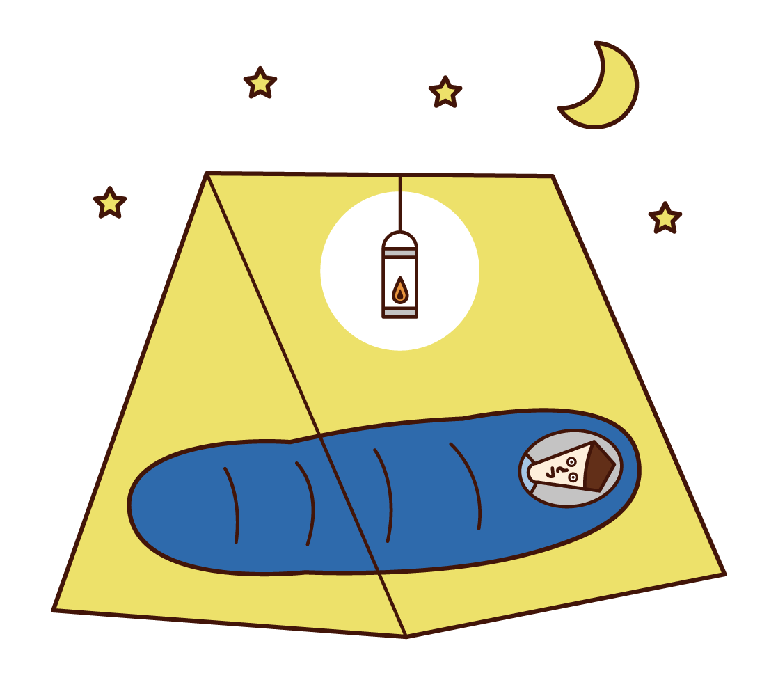 Illustration of a man sleeping in a tent