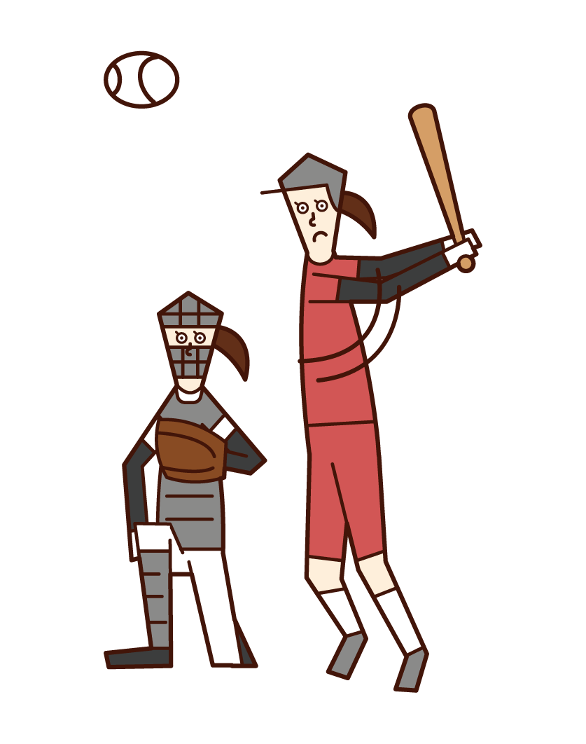 Illustration of a softball player (woman) hitting the ball