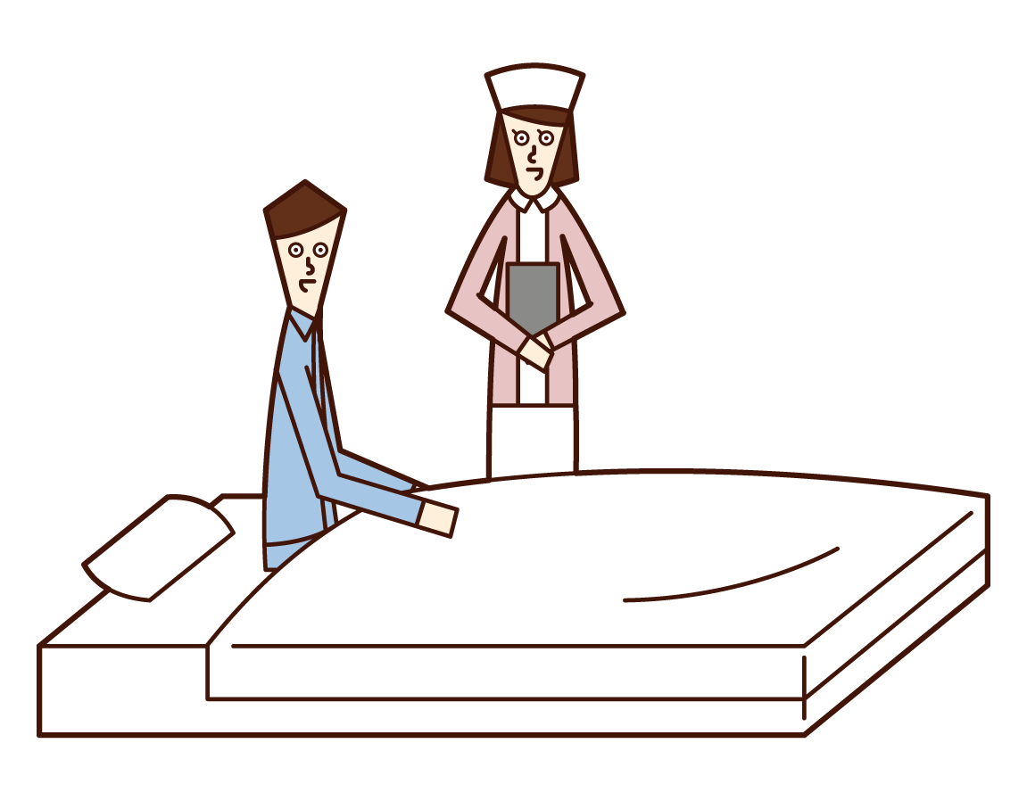 看護婦と話をする入院中の人（男性）のイラスト