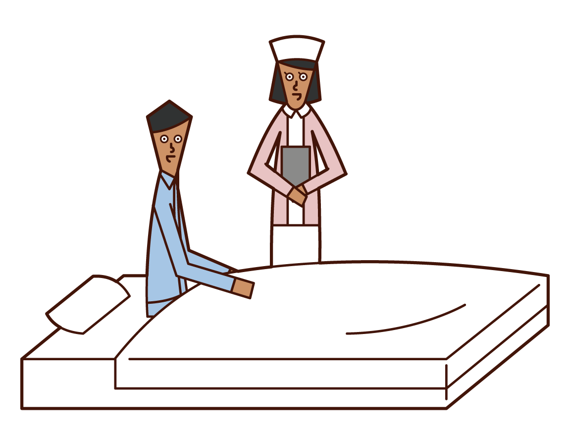 Illustration of a man in the hospital talking to a nurse