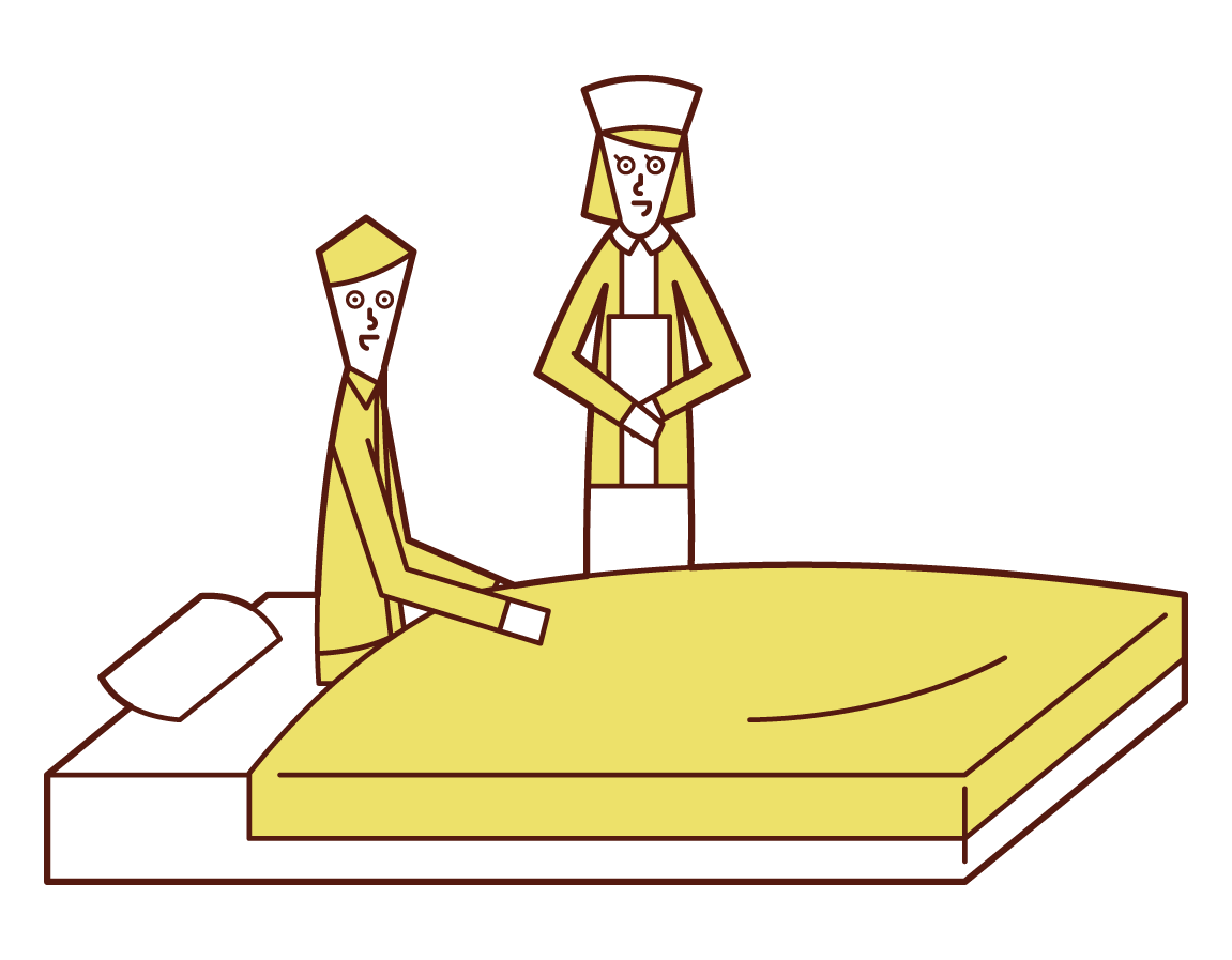 Illustration of a man in the hospital talking to a nurse