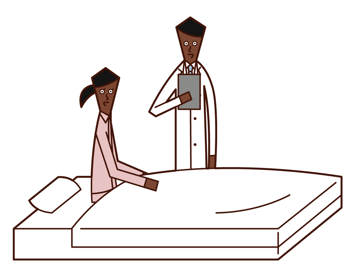 Illustration of a woman in the hospital talking to a doctor