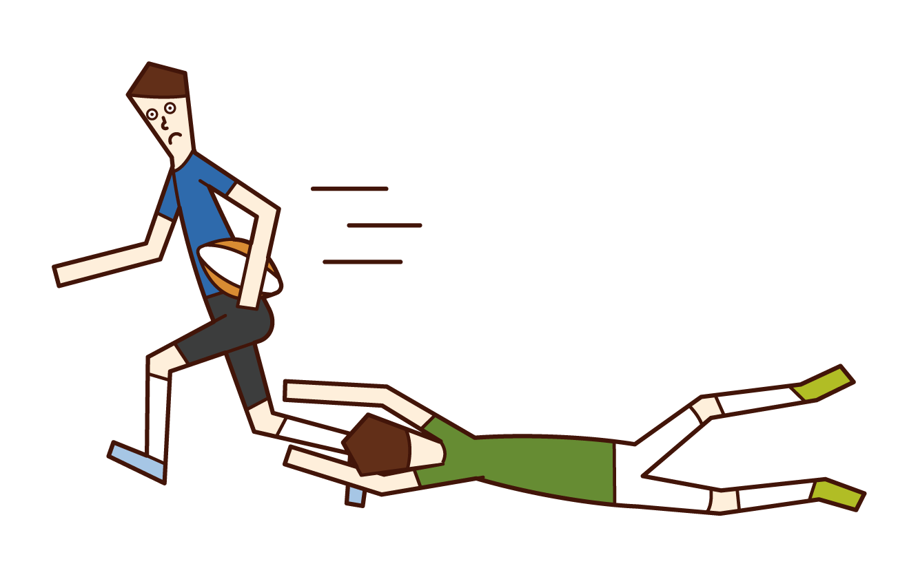 走るラグビーの選手（男性）のイラスト