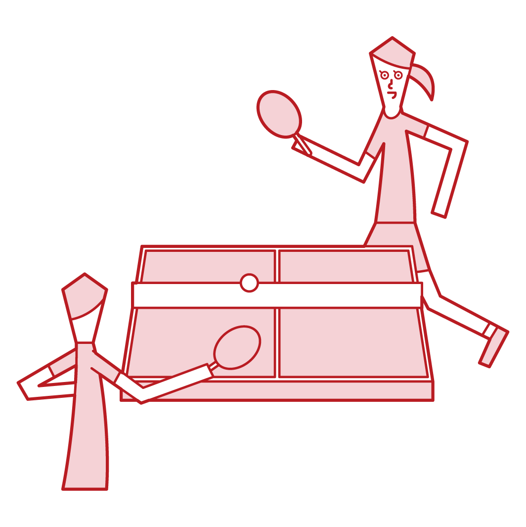 練習乒乓球的人（男人和女人）的插圖