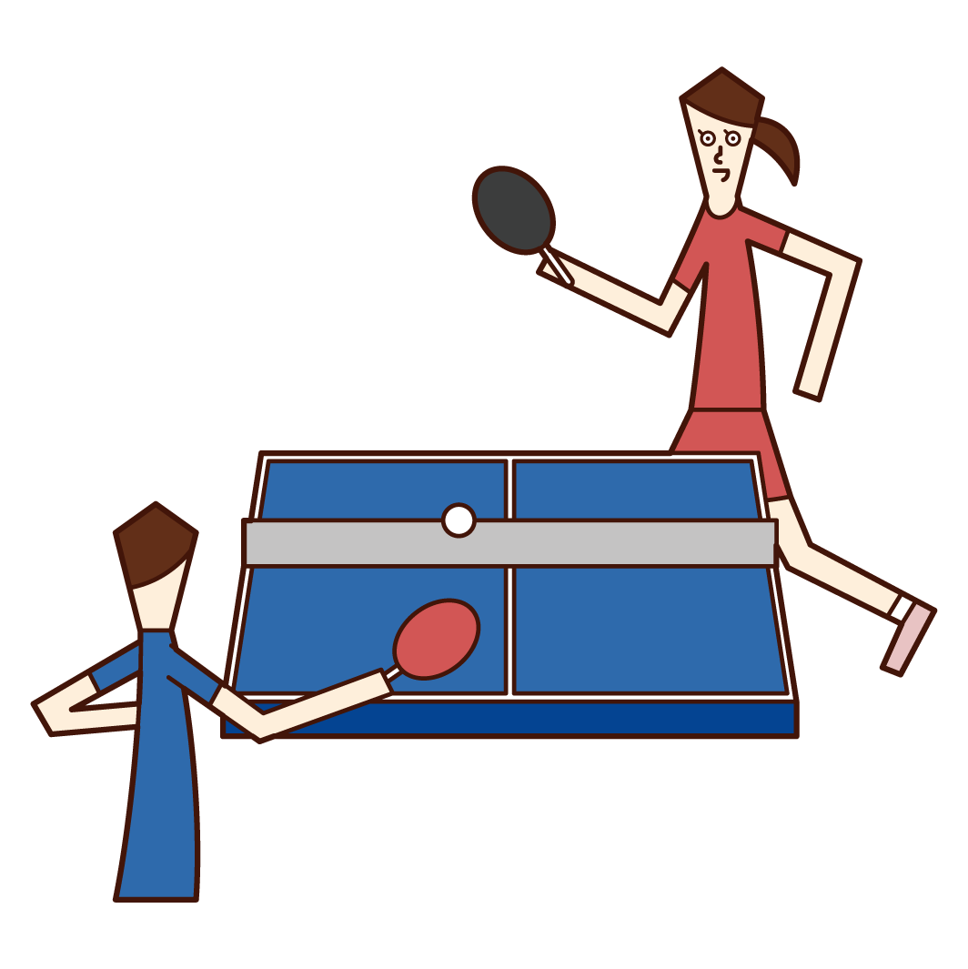 Illustration of a man and a woman practicing table tennis