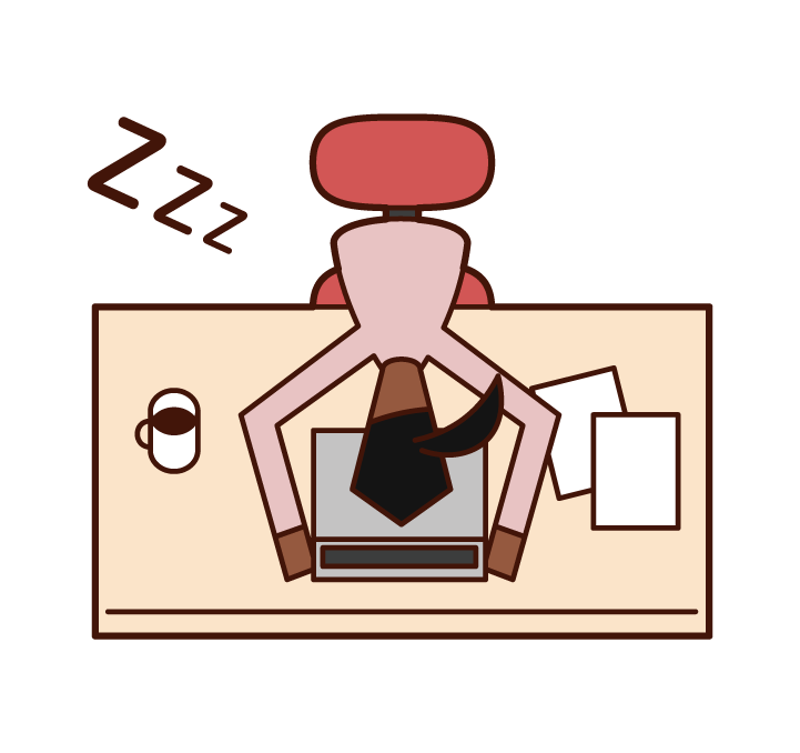 工作期間睡覺的人（女性）的插圖
