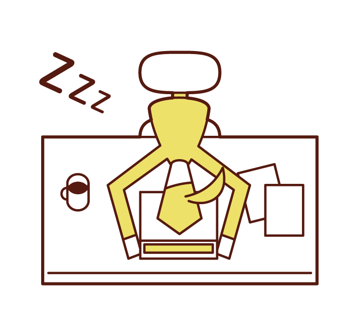 工作期間睡覺的人（女性）的插圖