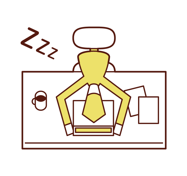 工作期間睡覺的人（男性）的插圖