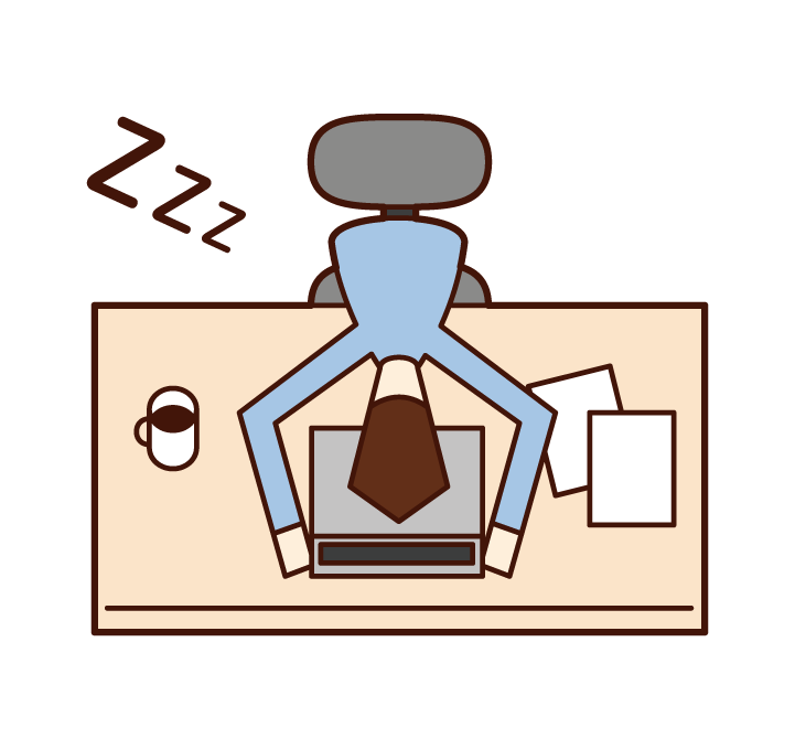 工作期間睡覺的人（男性）的插圖